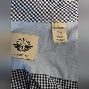 Dockers Mens 2XL Button Down Gingham Blue White Long Sleeve Shirt